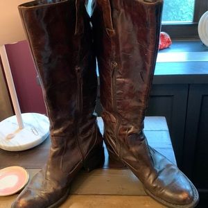 Chocolate brown side zip womens leather boots